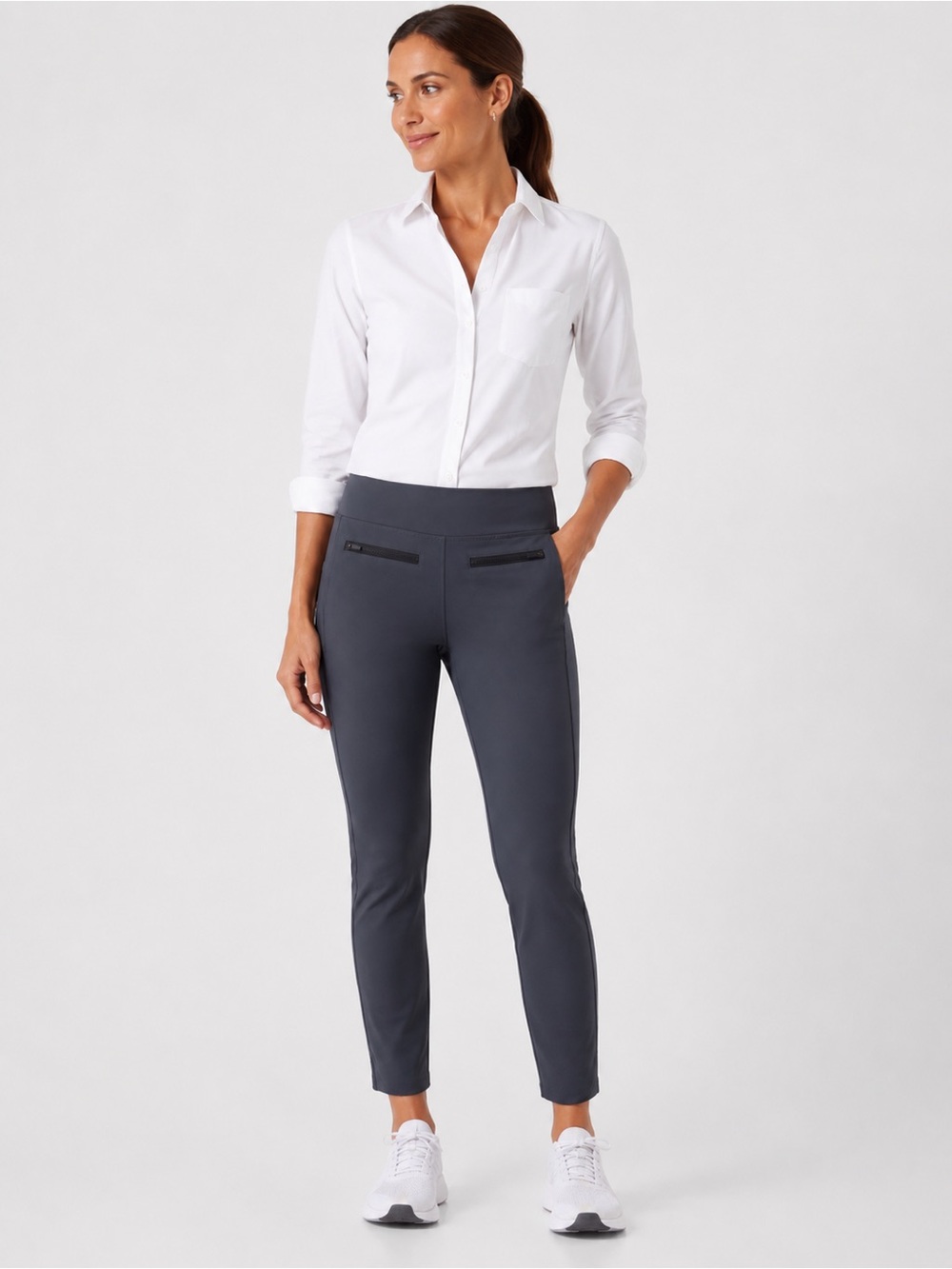 Athleta 2018 Stellar Pants Crop Leggings Front Zipper Pockets Luxe Gray Size XS